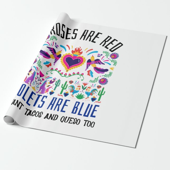 Papel De Regalo Los rosas son rojos con un adorable arte mexicano (Desenrollado)