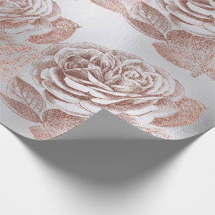 Papel De Regalo Los rosas subió gris plateados florales metálicos