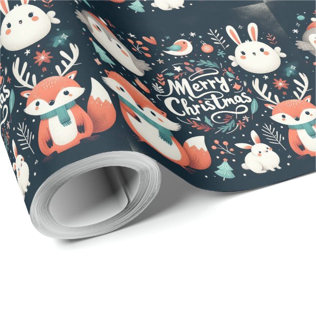 Papel De Regalo Los zorros y conejos de los Navidades esponjosos y (Esquina del rollo)