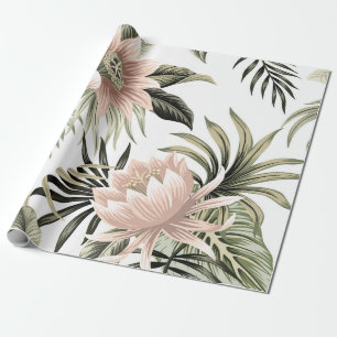 Papel De Regalo Loto rosa vintage tropical, hojas de palma, plátan