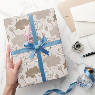 Papel De Regalo Loto y Hojas Refinados — Lujo Minimalista Tranquil