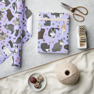 Papel De Regalo Lotsa Gatos morado rollo de