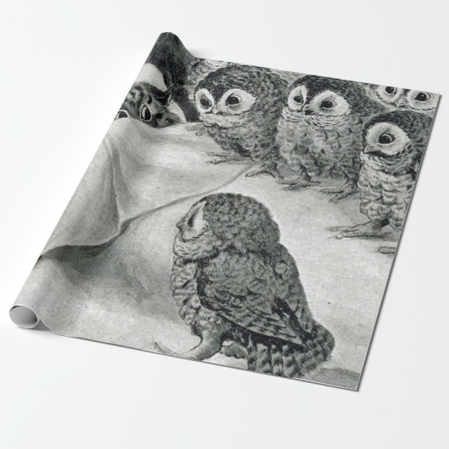 Papel De Regalo Louis Wain Cat Nightmare Owl Bird (Desenrollado)