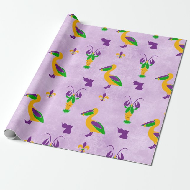 Papel De Regalo Louisiana Tema Mardi Gras (Desenrollado)