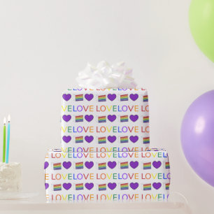 Papel De Regalo LOVE Gay Pride Rainbow Cake Purple Heart LGBTQ