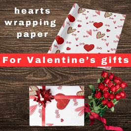 Papel De Regalo Love hearts red