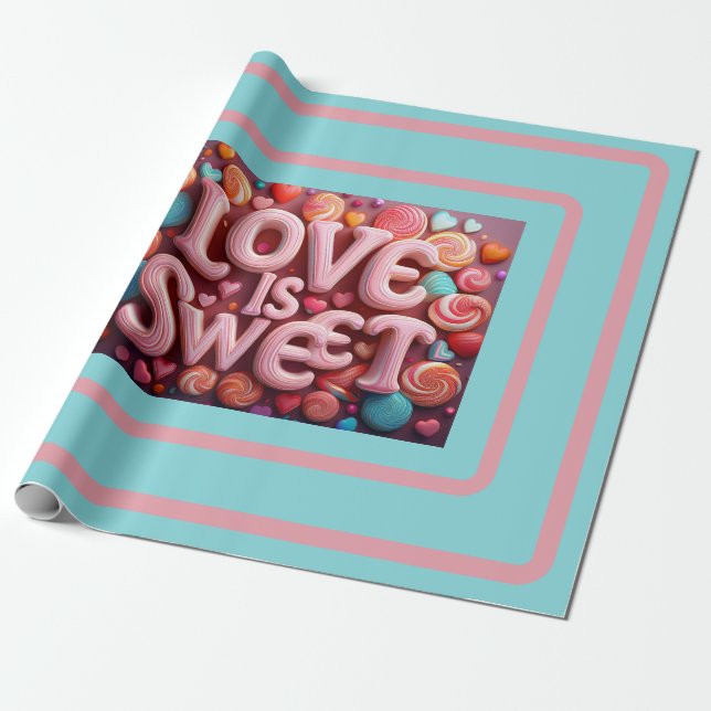Papel De Regalo Love Is Sweet Valentine Wedding Typography (Desenrollado)