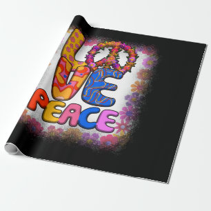 Papel De Regalo Love Peace Retro Paz 60 y 70's Floral Hippie Peace