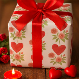 Papel De Regalo Love Red Hearts Pink Roses