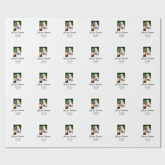 Papel De Regalo Love you Grandma photo name love message grandkids (Superficie plana)