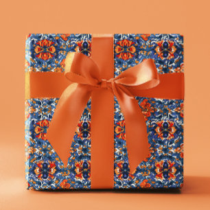 Papel De Regalo Loza de Talavera Mexicana Azulejos Naranja Azul