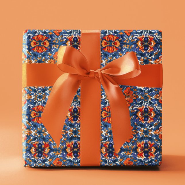 Papel De Regalo Loza de Talavera Mexicana Azulejos Naranja Azul (Subido por el creador)