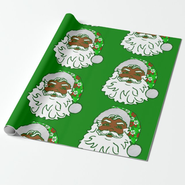 Papel De Regalo luau navidades hawaian african black santa claus (Desenrollado)