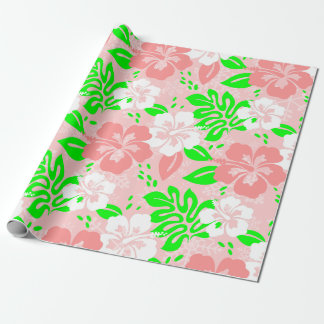 Papel De Regalo luau pink christmas hawaiian hibiscus floral xmas