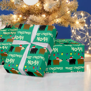 Papel De Regalo Luces de árbol de Navidad con dibujos animados de