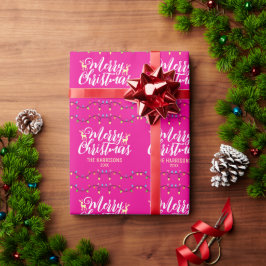 Papel De Regalo Luces de cadena coloridas Nombre Navidades rosados