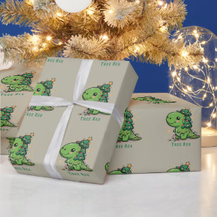 Papel De Regalo Luces de dinosaurio de Navidad Fiesta Divertido Ár