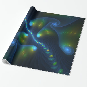 Papel De Regalo Luces de fantasía Resumen Fractal amarillo verde a