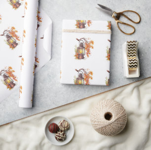 Papel De Regalo Luces de linterna de otoño patrón naranja