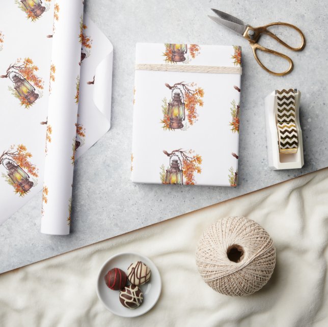 Papel De Regalo Luces de linterna de otoño patrón naranja (Artesanía)