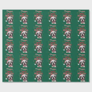 Papel De Regalo Luces de Navidad de adorable bulldog francés verde