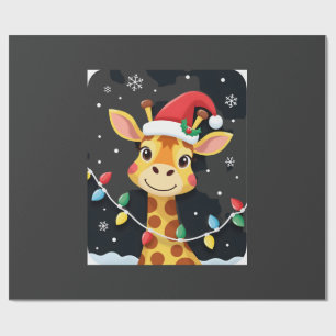 Papel De Regalo Luces de Navidad de Jirafa Lindo Sombrero de Santa