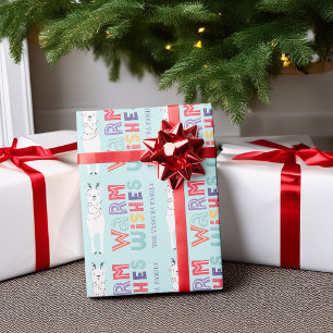 Papel De Regalo Luces de Navidad de Llama con Nombre en Estilo Mod