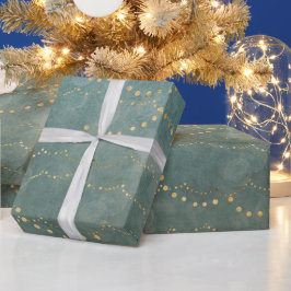 Papel De Regalo Luces de Navidad Elegantes Doradas/Verde Azulado
