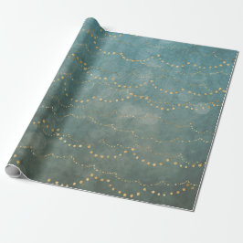 Papel De Regalo Luces de Navidad Elegantes Doradas/Verde Azulado