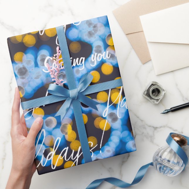 Papel De Regalo Luces de Navidades amarillos azules (Regalar)