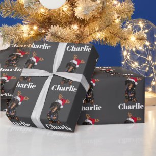 Papel De Regalo Luces de perro Dachshund de Navidad con nombre per