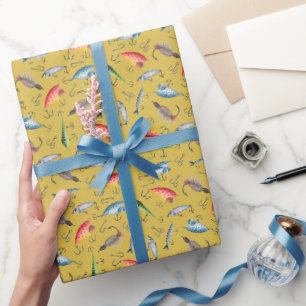 Papel De Regalo Luces de pesca en amarillo mostaza