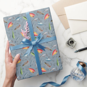 Papel De Regalo Luces de pesca en azul gris