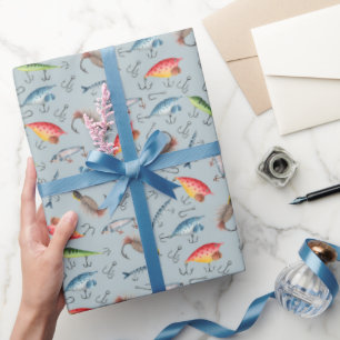 Papel De Regalo Luces de pesca en gris azul claro