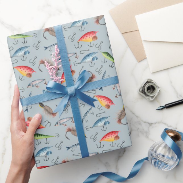 Papel De Regalo Luces de pesca en gris azul claro (Regalar)