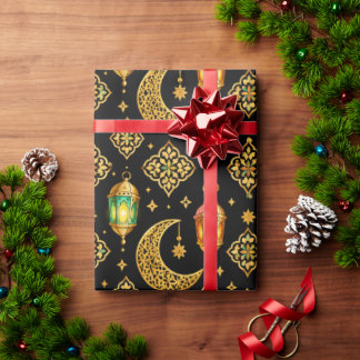 Papel De Regalo Luces de Ramadan de oro de lujo sin costuras en fo