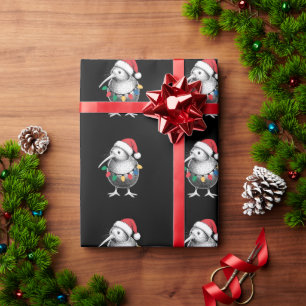 Papel De Regalo Luces de sombrero de Santa de pájaro Kiwi de Navid