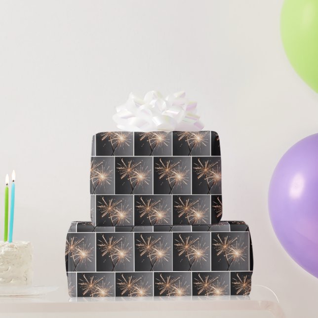Papel De Regalo Luces doradas sobre gris (Regalos de fiesta)