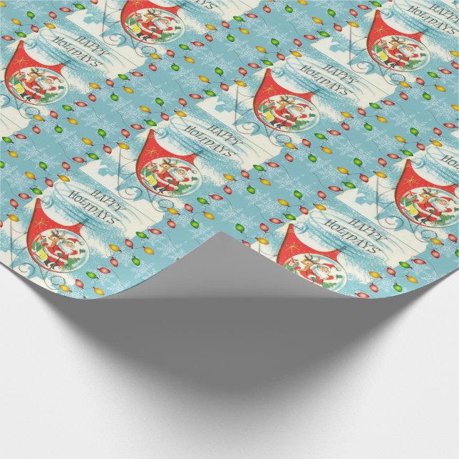 Papel De Regalo Luces navideñas de Santa Helicóptero Aqua Blue (Esquina)