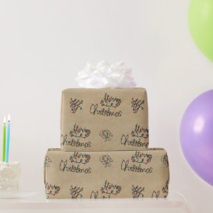 Papel De Regalo Luces Navideñas Festivas Kraft Vintage