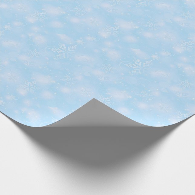 Papel De Regalo Luces y copos de nieve, Lt Blue - navidad (Esquina)