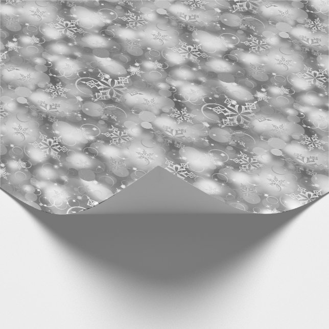 Papel De Regalo Luces y copos de nieve, plata - navidad (Esquina)