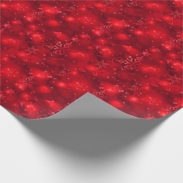 Papel De Regalo Luces y copos de nieve, rojo - navidad (Esquina)