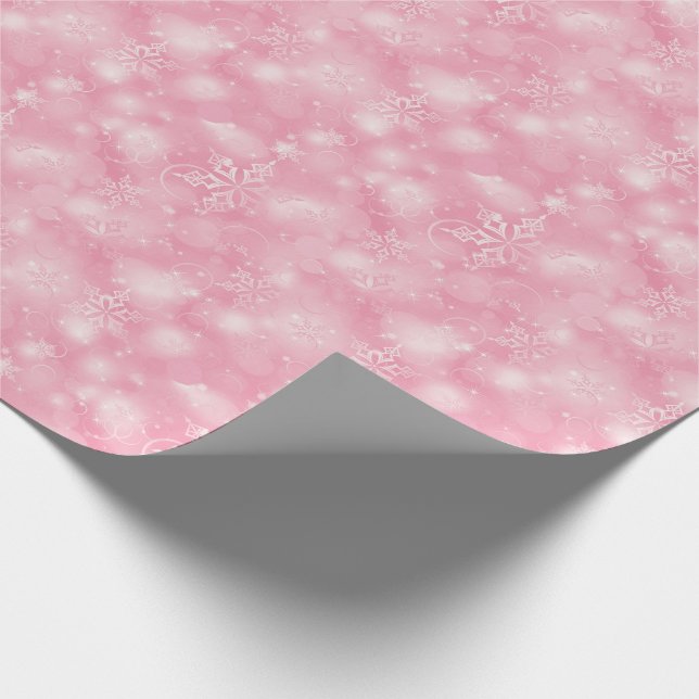 Papel De Regalo Luces y copos de nieve, rosa - navidad (Esquina)
