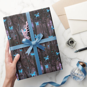 Papel De Regalo Luciérnagas Azules Brillantes en Bosques Encantado
