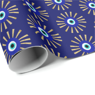 Papel De Regalo Lucky Evil Eye Talisman Azul y Oro