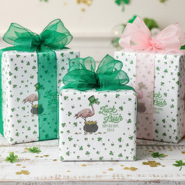 Papel De Regalo Lucky Flamingo Green Shamrock