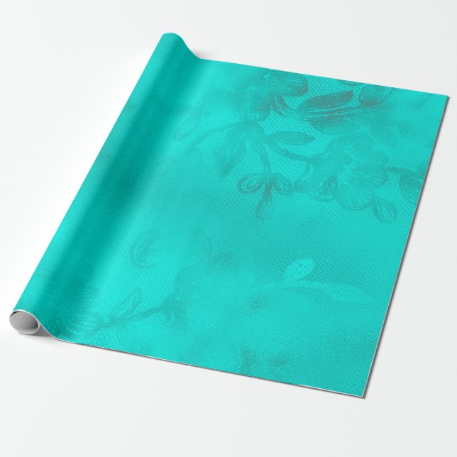 Papel De Regalo Lugar floral del océano azul turquesa (Desenrollado)