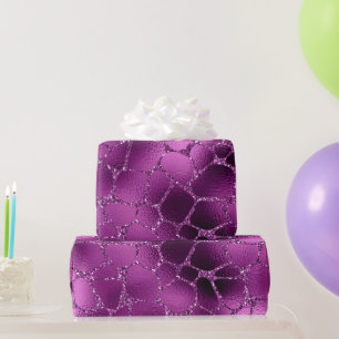 Papel De Regalo Lugares de la jirafa Purpurina de glam morado de O