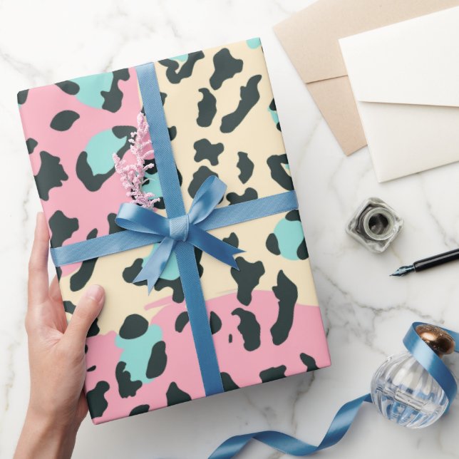 Papel De Regalo Lugares de leopardo rosa pastel retro (Regalar)